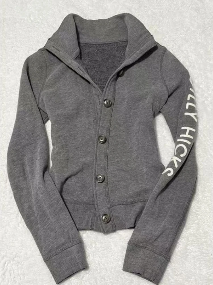 

Spring Autumn Grey Hoodie Coat Women Y2k American Vintage Jacket Top Oversize Fashion All-match Cardigan Sweatshirts
