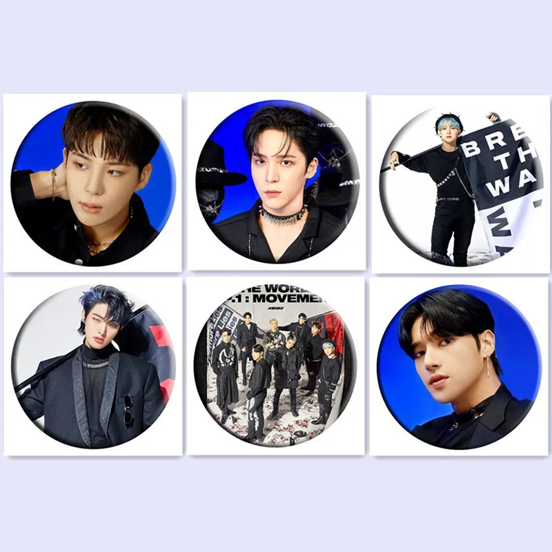 KPOP ATEEZ New Album THE WORLD EP1 MOVEMENT Photo Brooch Pin Clothes Accessories Bag Decoration Gifts Hongjoong Fans Collection