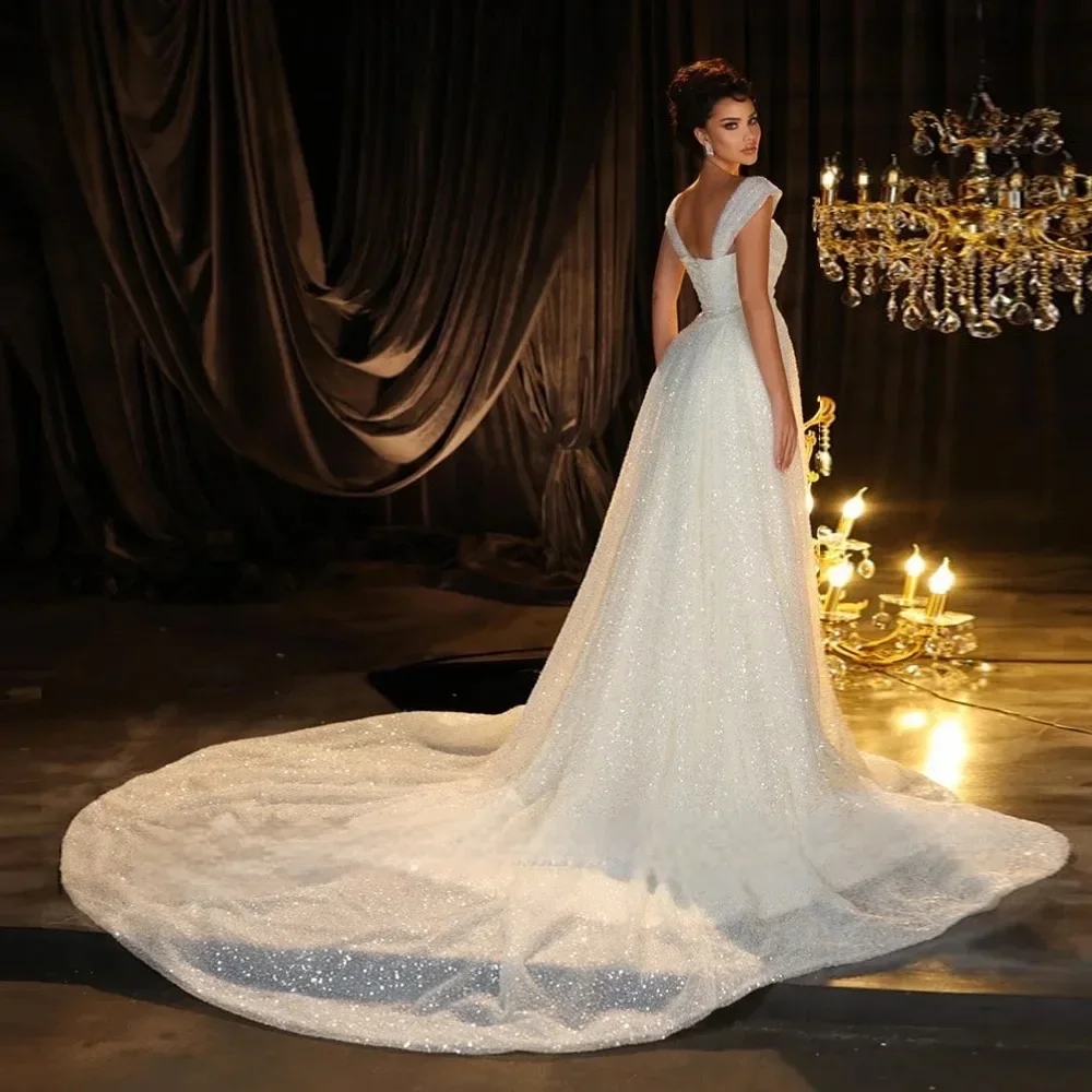 Flavinke Customized Slit Skirt Princess Detachable Train Wedding Dresses Mermaid Robes De Mariage Off Shoulder Bridal Vestidos