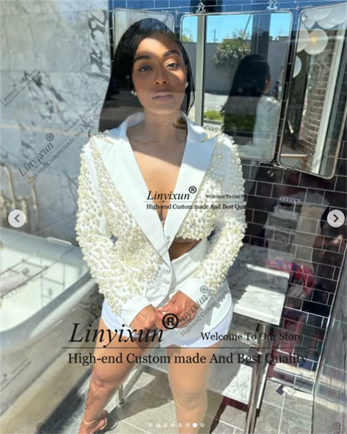 

Luxury Rhinestone Suit for Women Single Breasted 2 Piece Jacket Shorts Blazer Customized Office Lady Female Clothing Prom Bla