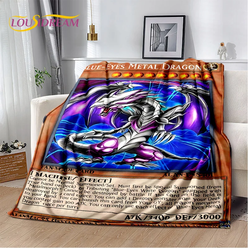 Monster Gold Card Cartoon Yu-Gi-Oh Anime Blue Eyes Dragon Game Soft Flannel Blanket for Bed Bedroom Sofa Picnic,Outdoors Leisure