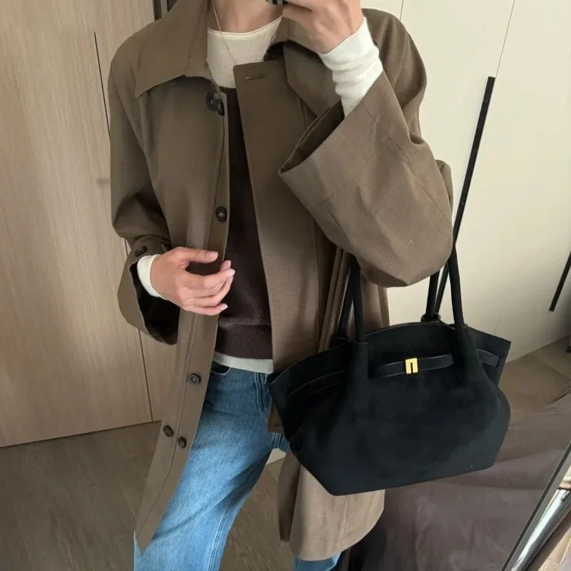 2024 Luxury Internet Celebrity Belt Buckle Handbag, Tote Bag, Matte Suede Leather Frosted Suede Dumpling Tote Women's Bag