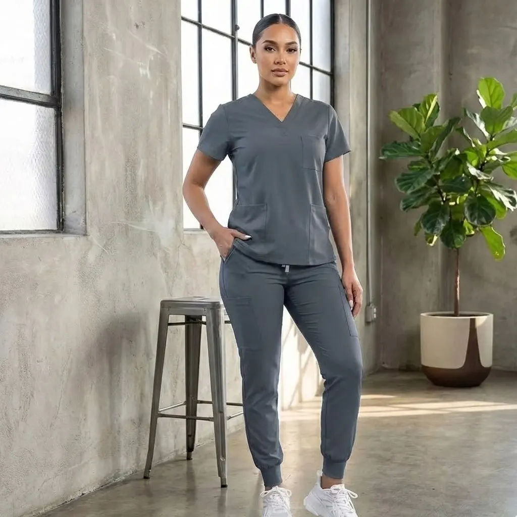 Komplet medyczny Comfort-Fit w rozmiarze plus size - Wytrzymały, nadający się do prania strój medyczny z dekoltem w kształcie litery V dla mężczyzn, kobiet, lekarzy i pielęgniarek