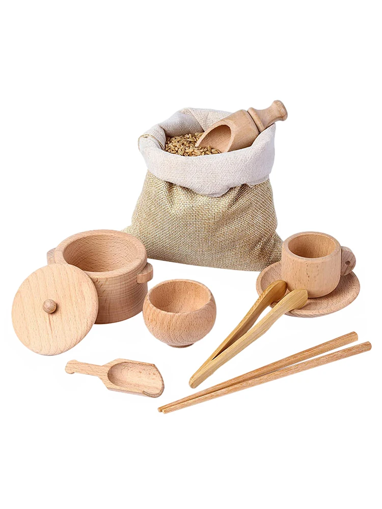 Laden Sie das sensorische Montessori-Holz spielzeug geschirrset für Kinder hoch, Löffel-Essstäbchen, praktische Fähigkeiten, Gehirn training