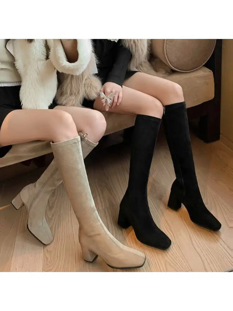 spring-autumn-elastic-boots-high-heel-long-boot-short-person-head-high-tube-slim-thick-heel-velvet-slim-long-boot