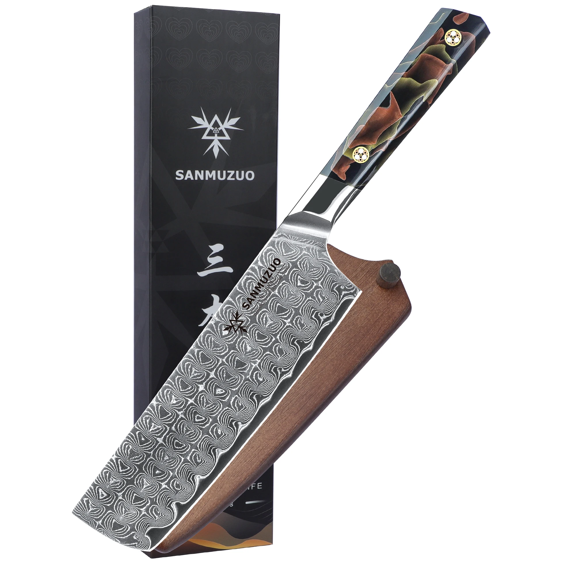 

SANMUZUO 7 Inch Nakiri Knife - BI Series Cleaver Knife - Damascus Powder Steel Blade with Resin Handle -Chef&Home Cook Essential