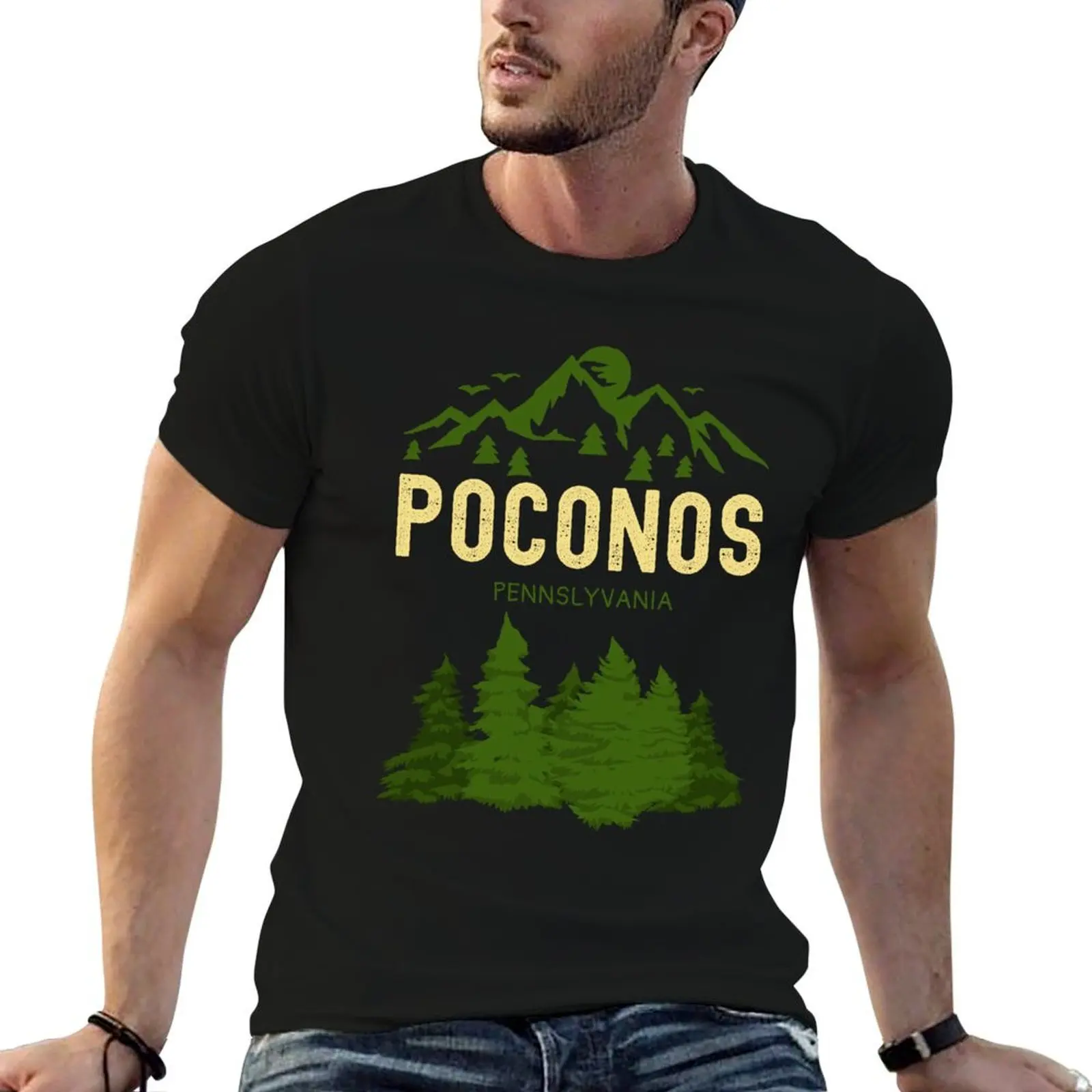 Vintage Poconos Pennysylvania Typography and illustration T-Shirt man t shirt designer cotton tshirt 100% T-Shirt