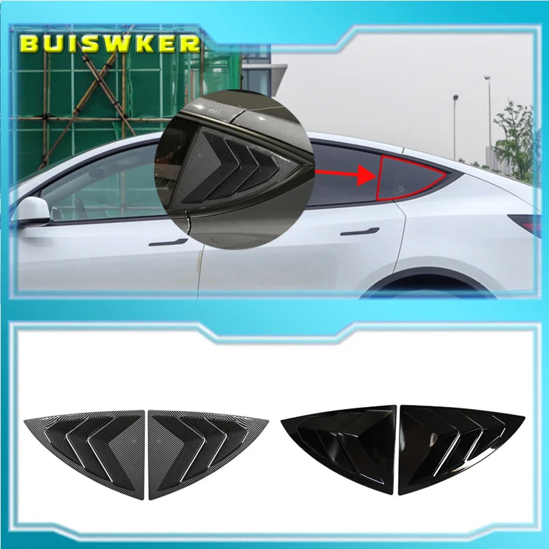 

For Tesla Model Y 2019-2023 Car Rear Window Shutter Cover Trim Window Louver Side Vent ABS Gloss Black Auto Accessories