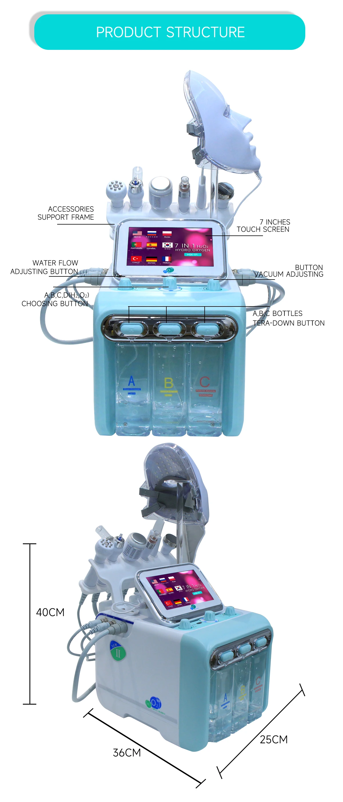 MEISIKANG Hydrogen Hydro Oxygen Facial Bubble Machine Trolley Cart Lifting Face Skin Care Massage Beauty Device