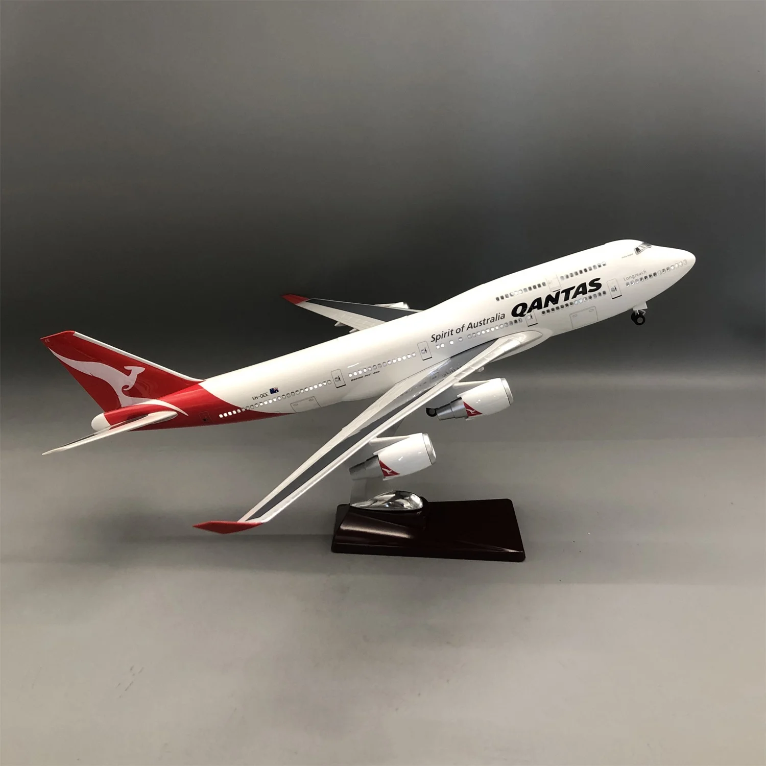 Modelo de Avião em Resina B747 Australia Airways 47cm Escala 1/150 com Porta da Cabine Aberta e Luz LED para Exibição Estática