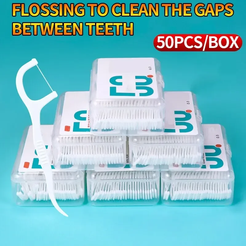 150pcs Dental Floss Plastic Toothpicks Disposable Cleaning between Teeth Separate Box Oral Care Polymer Fine Smooth Floss Pick