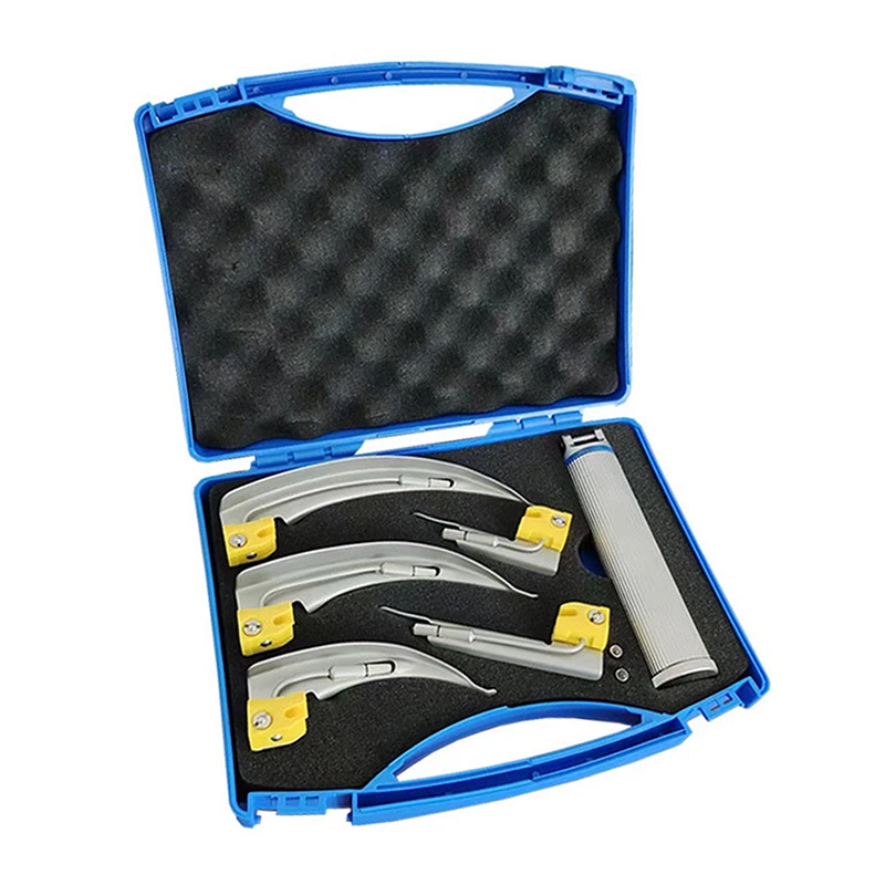 

Набор с 5 лезвиями, медицинское зеркало для анестезии для взрослых и детей, светодиодная интубация трахеи, прямой ларингоскоп для животных, инструмент для обнаружения горла