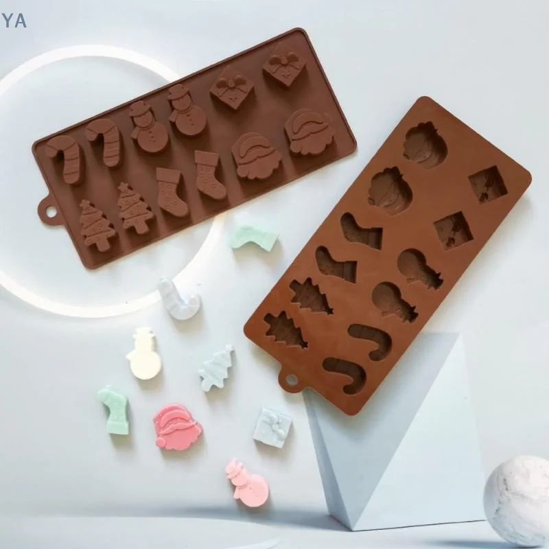 【SA】【YA】12-cavity Christmas Shape Silicone Chocolate Mould Non Stick Fondant Cookie Gingerbread Man Candy Baking Mold Tools
