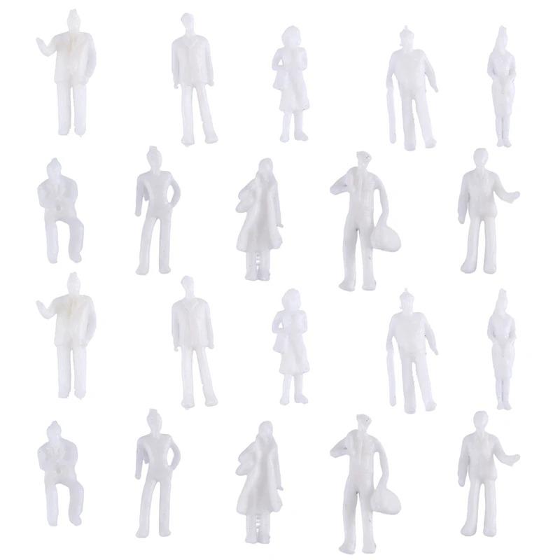 100Pcs HO Scale 1:100 White Model People Unpainted Train Figures