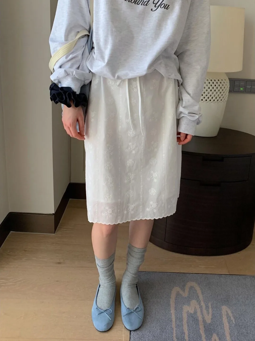 Korean Style Gentle Lace Half Skirt Embroidered Trim Midi Skirt Women's Spring Summer New Simple White Straight Cut Skirt