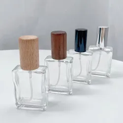 15ml Portable Travel Flat Square Transparent Perfume Atomizer Fine Mist Spray Bottle Empty Glass Refillable Container Wooden Lid