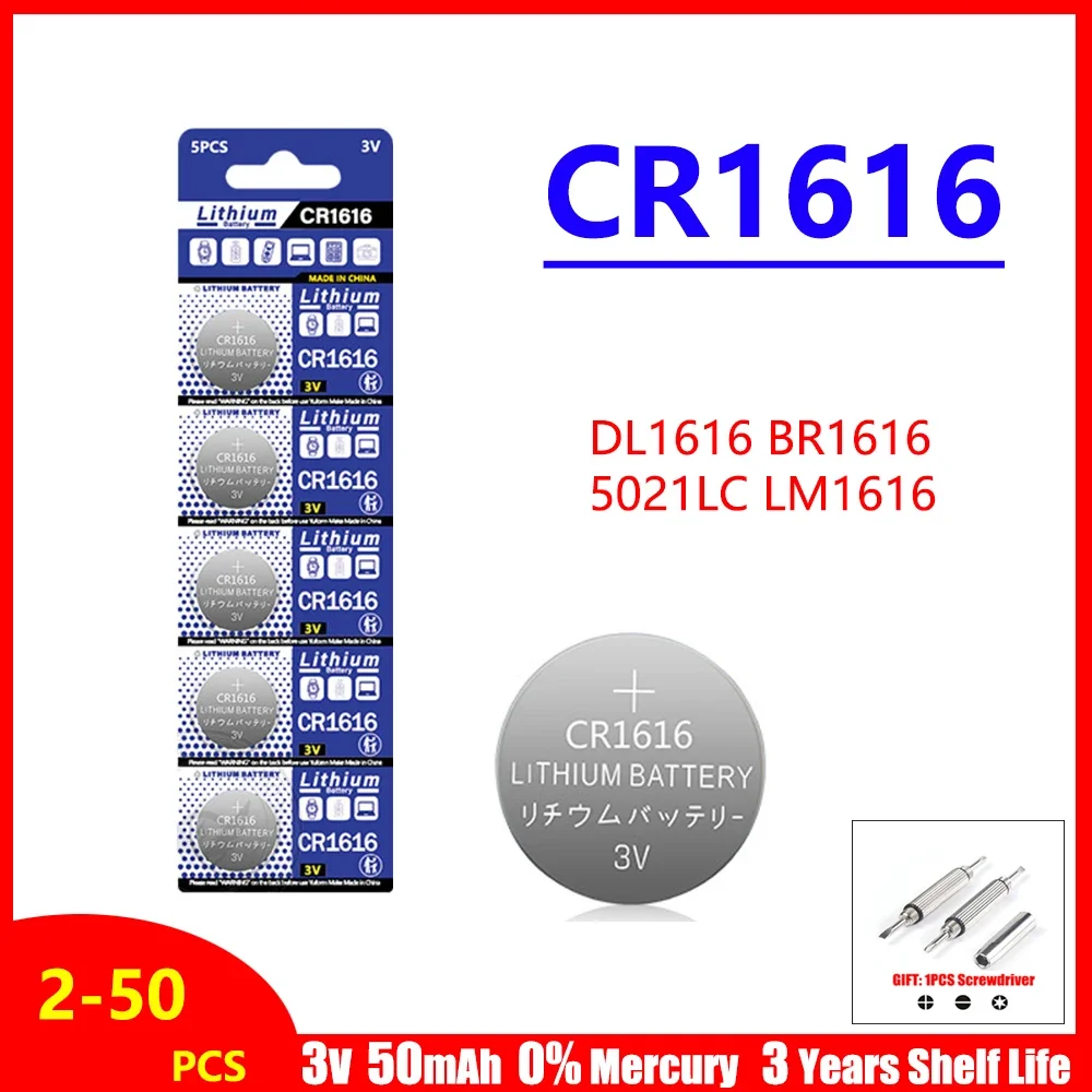 2-50PCS 3V 50mAh CR1616 Coin Cells Batteries CR 1616 DL1616 BR1616 5021LC LM1616 Lithium Battery For Watch Remote Control