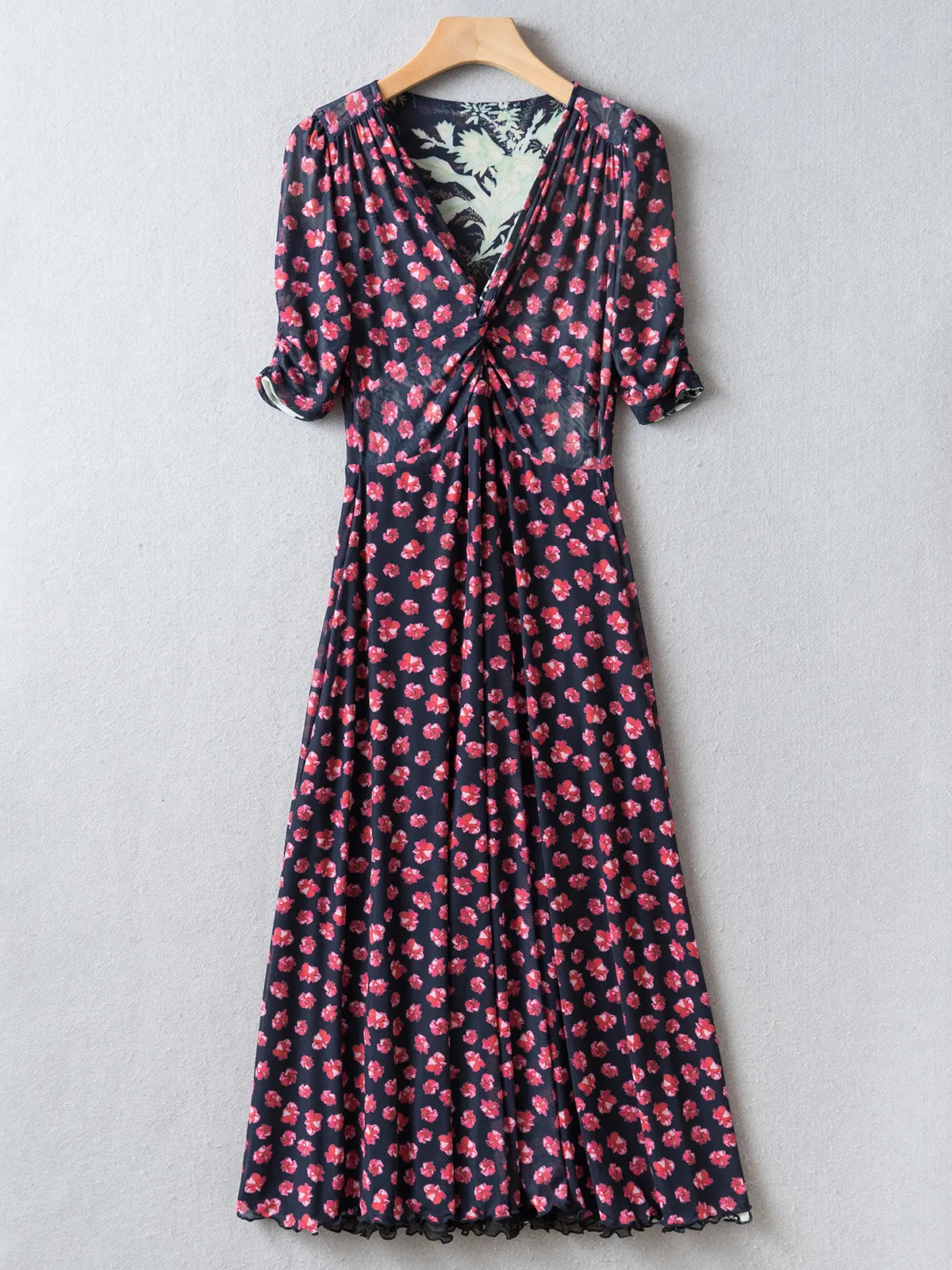 2026 Spring/Summer Collection | Reversible Floral Print Mesh Dress | V-Neck Twist Waist Midi A-Line Dress | XS-XL