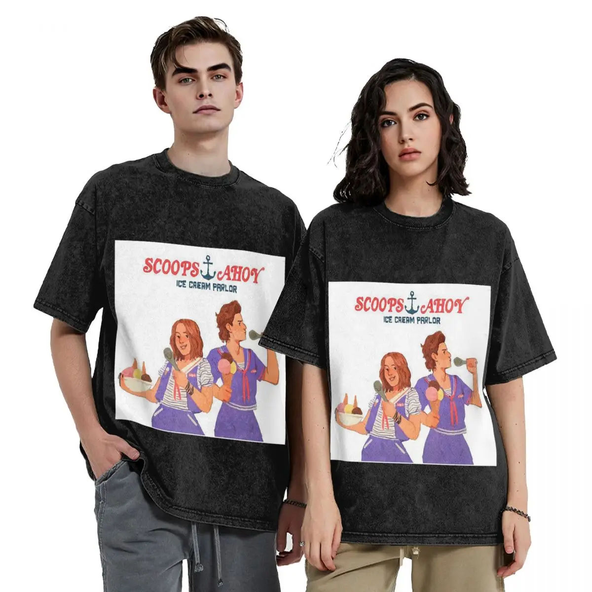 Dingus By Teeourguest Scoops Ahoy Hip Hop Short Sleeve T-Shirts Washed Tops Tees Streetwear T Shirt Harajuku for Men woman