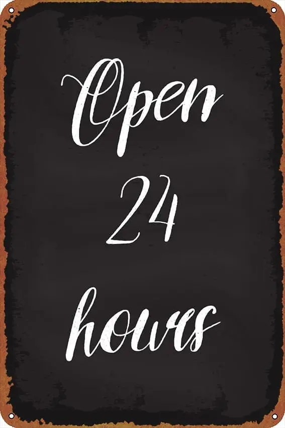 Open 24 hours Bar Pub Poster Vintage Cute Metal Sign Gift Retro Novelty Cafe Store Garage Tin Signs8x12 Inch
