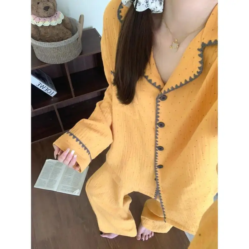 Wave Point Pyjama Dames lente en herfst set met lange mouwen Koreaanse editie Premium Cloud katoenen gaas huiskleding nieuwe stijl