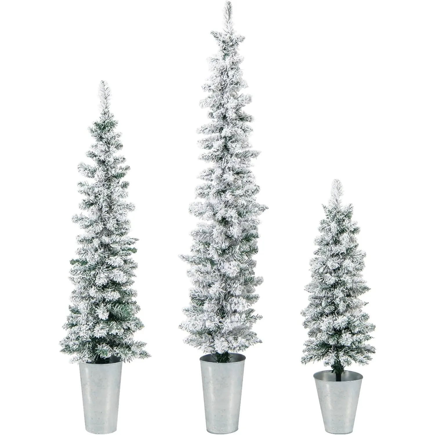 Árbol de Navidad artificial con nieve, 90 + 120 + 150 cm, lápiz de árbol de Navidad con base de metal, árbol artificial