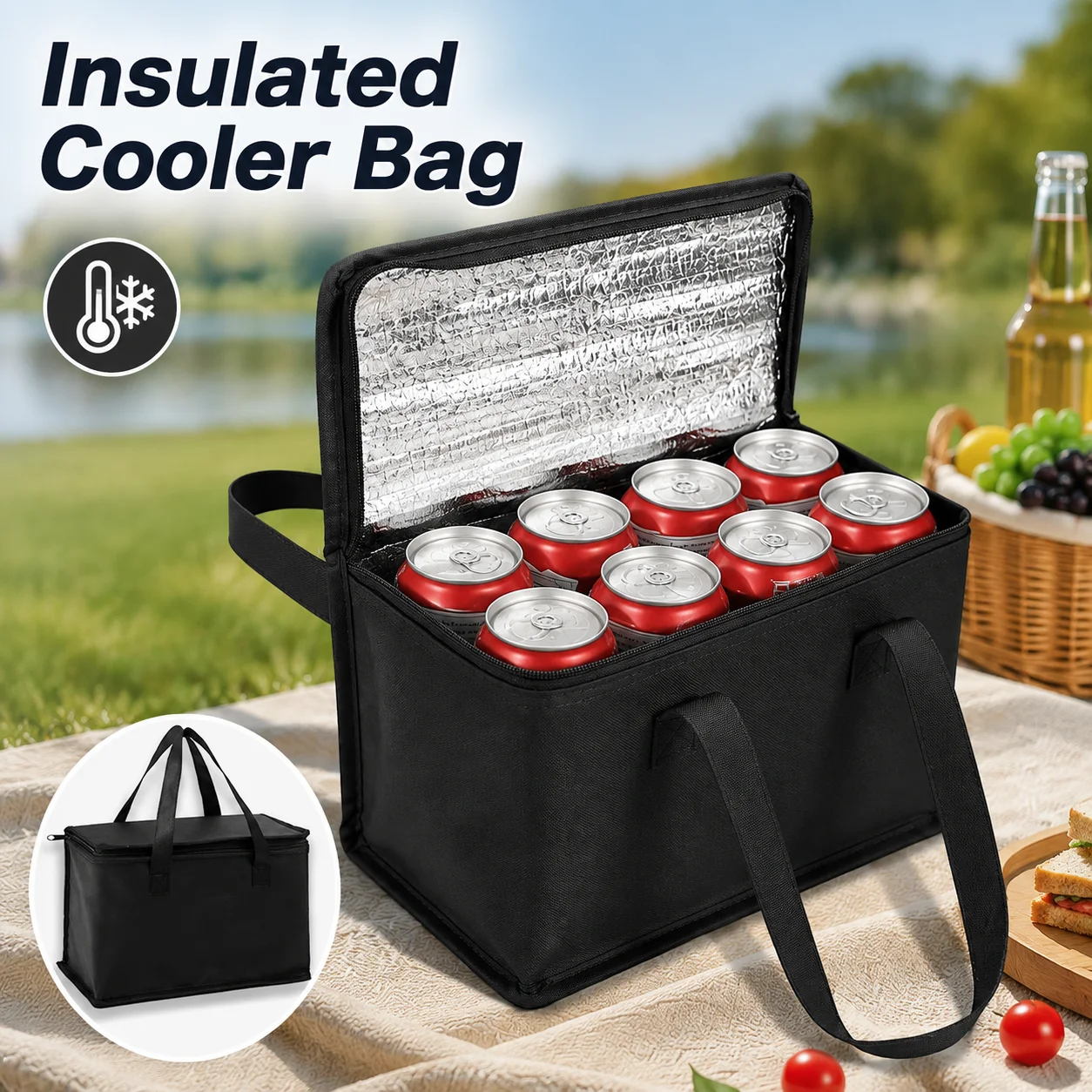 Image of Isolierte Kühltasche, auslaufsicher, tragbar, für Lebensmittel, Thermo-Lunch-Taschen, große Kapazität, für Picknick, Camping im Freien