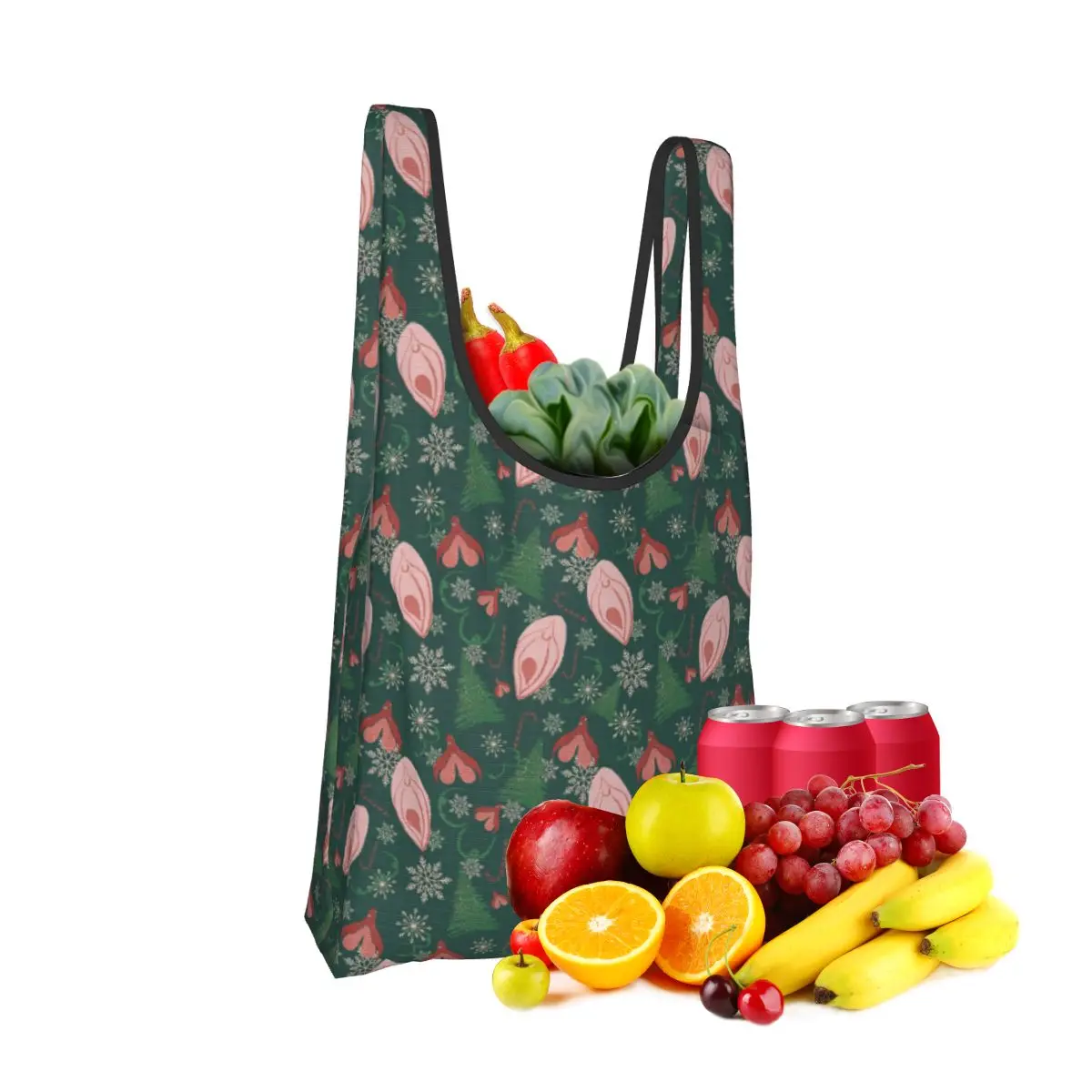 

Рождественская вульва-зеленая сумка для покупок, портативные сумки-тоут, многоразовая сумка-шоппер на плечо, продуктовая сумка