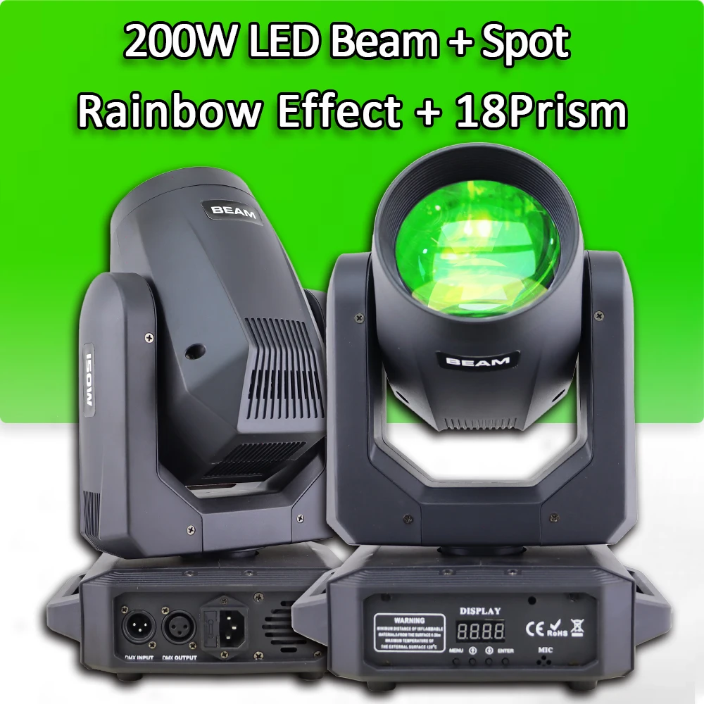 YUER 200W Mini Beam Spot LED Moving Head Beam & Spot 14 rotierende Prismen 12 Gobos 6 Farbrad DJ Party Bühnen lichter