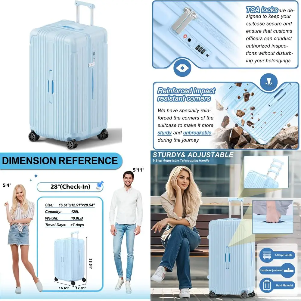 

Большой 28-дюймовый чемодан с твердой поверхностью на колесах, материал ПК + АБС-пластик, замок TSA, идеально подходит для проверенного багажа