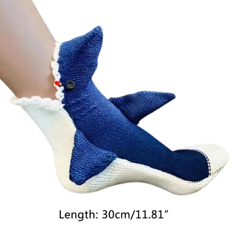 Chunky Crochet Knit Calf Socks Funny 3D Wide Mouth Shark Animal Floor Stockings