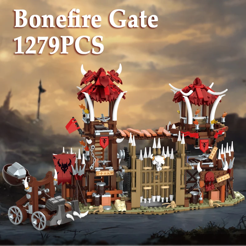 

1279 шт., строительные блоки для ворот Bonefire, игрушки в сборе, MOC, вид на улицу, кирпичи, модель для детей и взрослых, развивающие игрушки, праздничные подарки