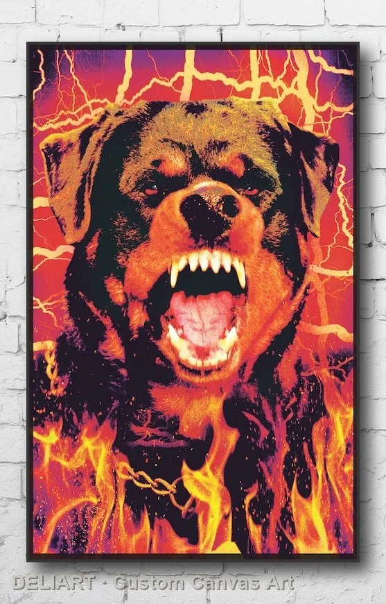 

ROTTI - SCARY DOG BLACKLIGHT Canvas Poster FLOCKED Custom Size Available Room Decoration Home Decor Wall Art