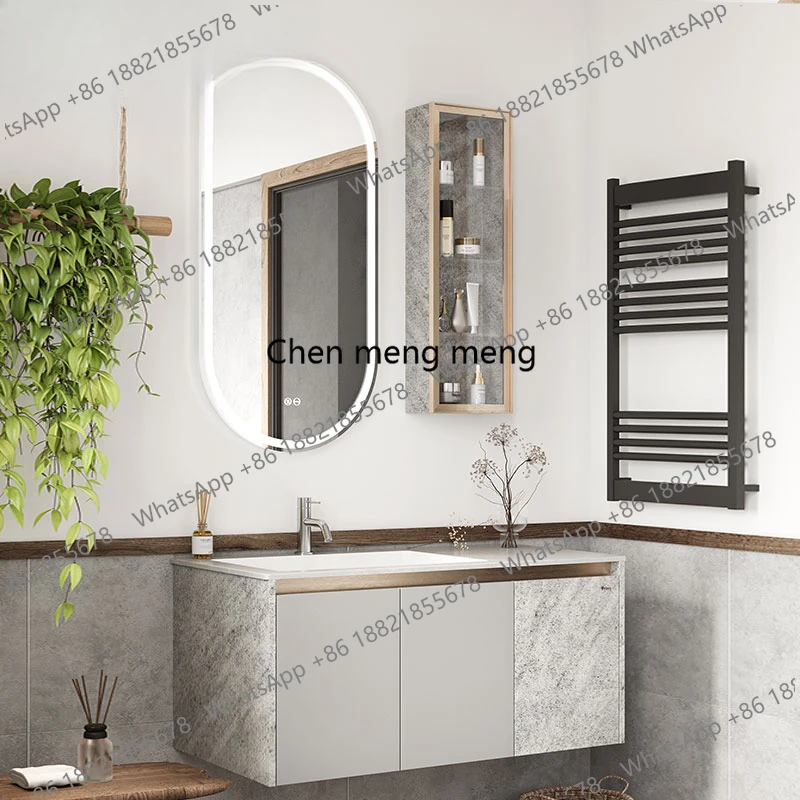 Mocha stone pattern bathroom combination cabinet rock slab countertop toilet face wash table