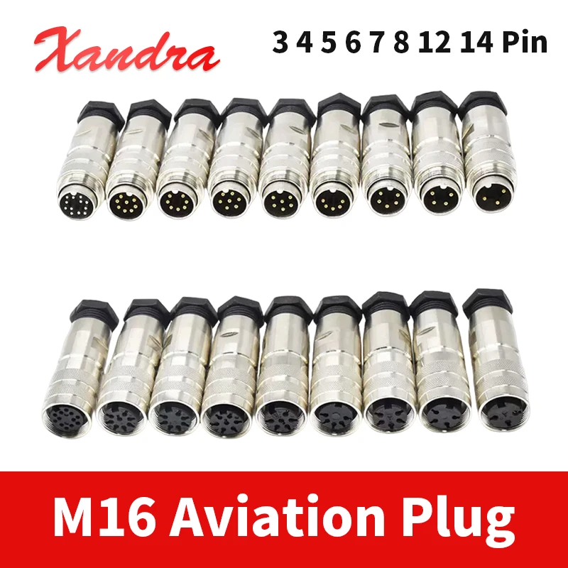 M16 3 4 5 6 7 8 12 14 Pin Waterproof  Aviation Plug IP67 Cable Male/Female Head Joint Connector 4-8mm C091 PG7 PG9 Shielded Plug