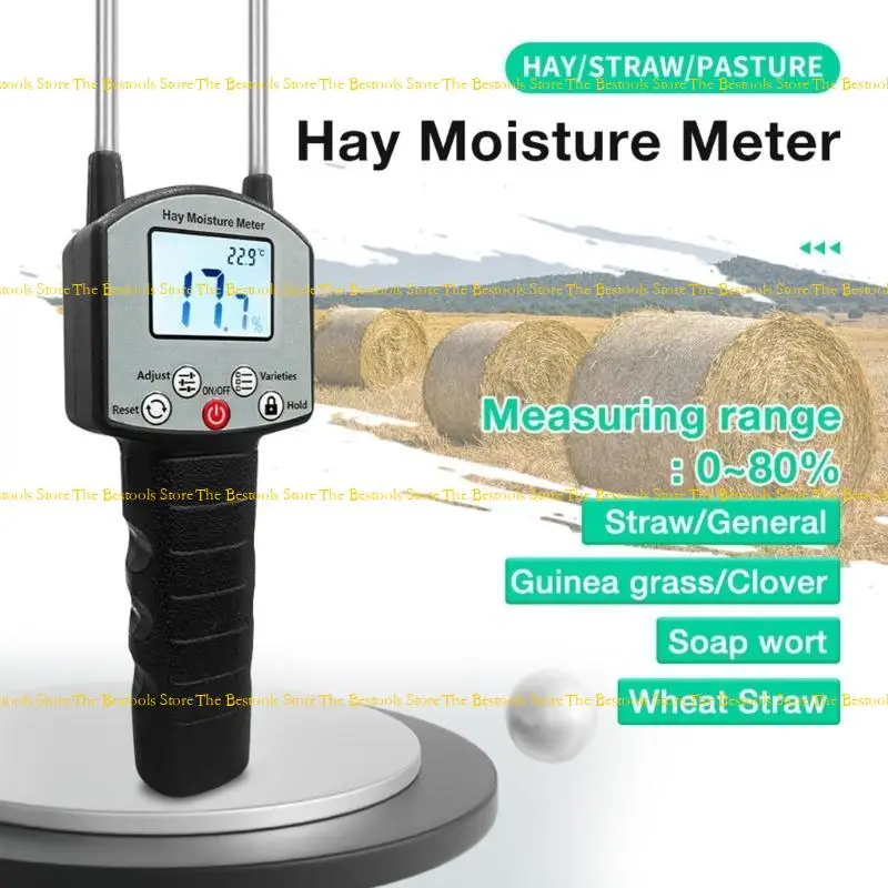 12pf متر الرطوبة الرقمية مقياس الرطوبة المسبار لبرسيم الأعلاف واختبار الرطوبة الخلفية المحمولة القش