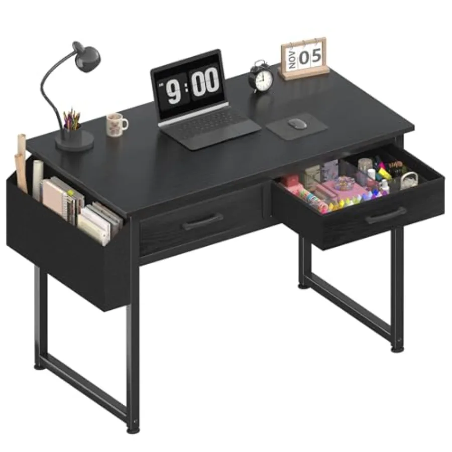 

Small Desk with Fabric Drawers for Bedroom 32 Inch Gaming Desk with 2 Drawers for Small Space Study Writing Table PC Desks