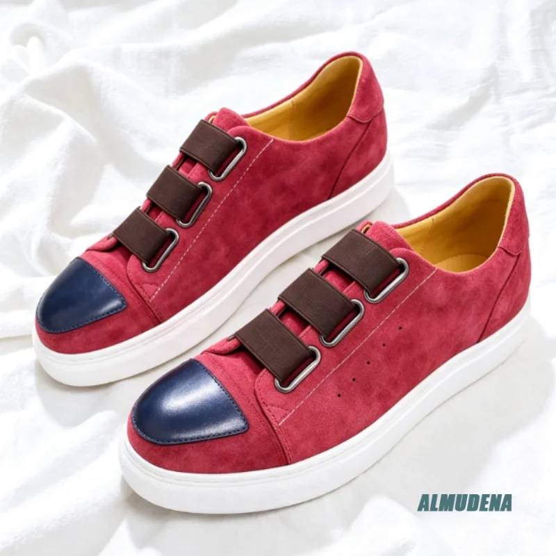 Retro Men Low-Top Board Shoes Fashion Splicing Three Elastic Straps Slip On White Sole Outdoor Spring Autumn Walking Sneakers