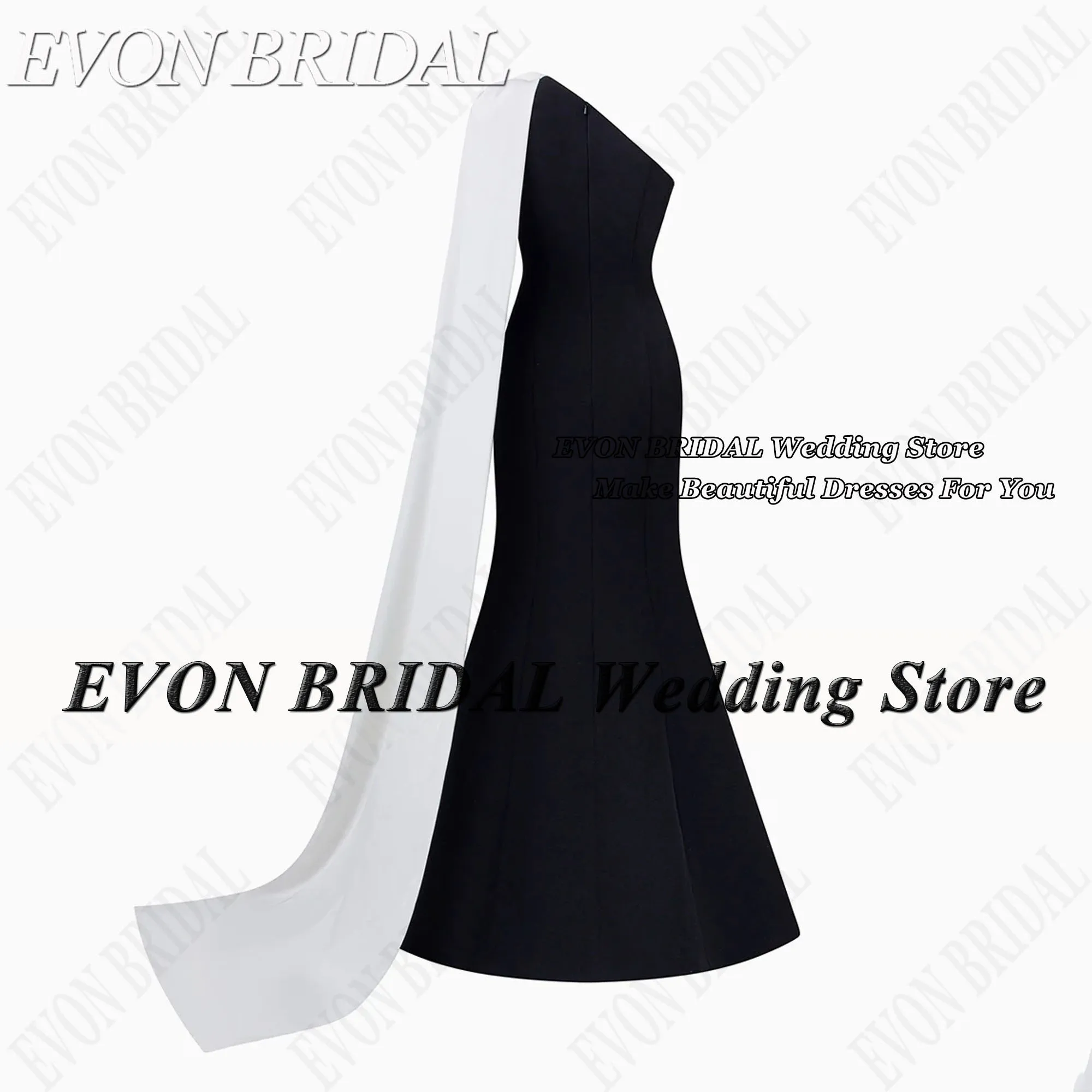 EVON BRIDAL Black And White Evening Dress Long Sleeves 3D Flowers Mermaid Prom Gowns Contrast Color Satin V-Neck Saudi Women