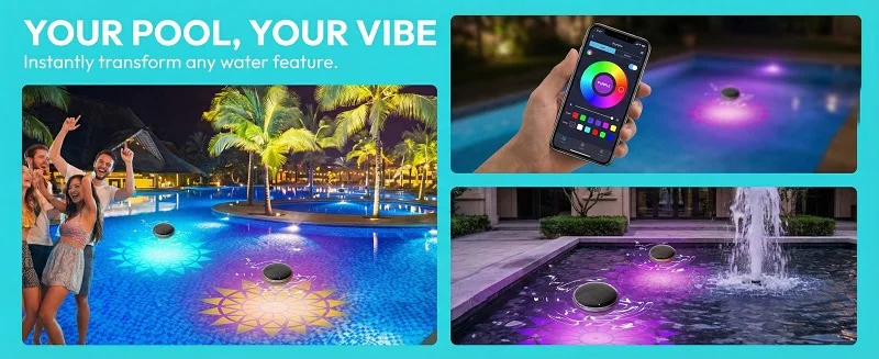 Outdoor LED Solar Pool Lights RGB Spectrum 16 Million Colors Dynamic Modes Solar-charged Waterproof Design Waterproof 3 Timer 9 Lighting Floating Lamp For Garden Pool Party Decoration