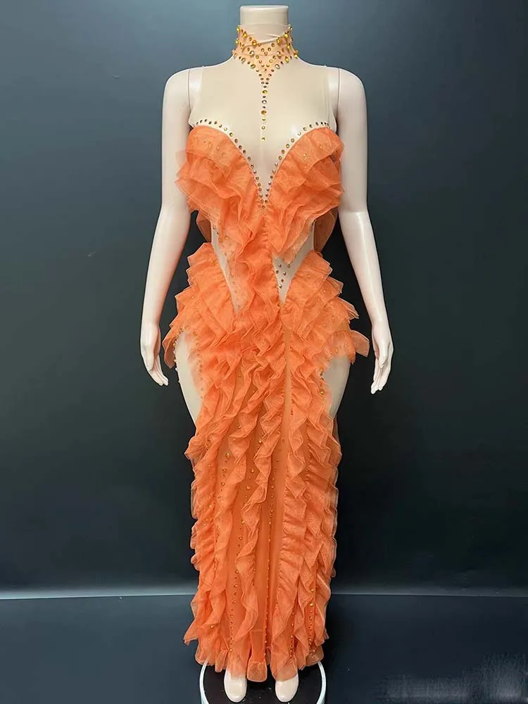 

Высокое качество, сексуальное прозрачное сетчатое платье с горячим тиснением, новинка 2025 года, модная женская одежда на заказ