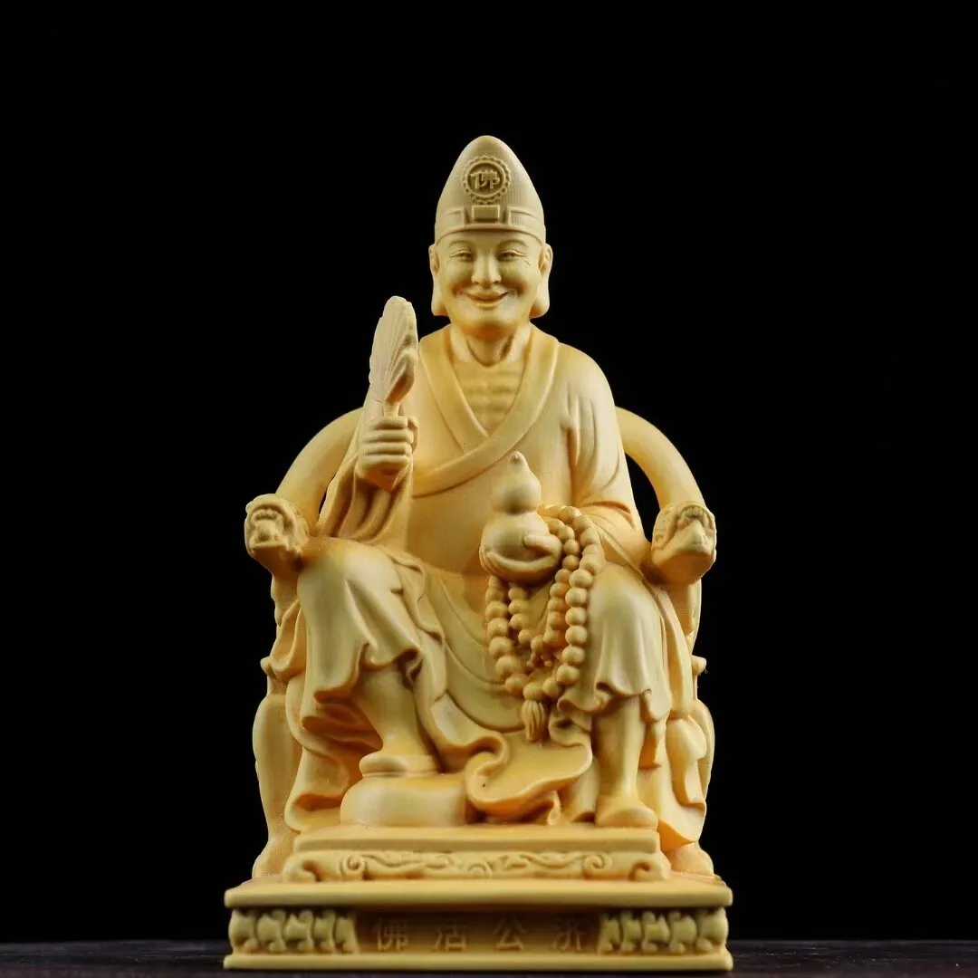 

Chinese Collection Nice Art Work Boxwood Wood Hand Ji-gong Buddhism Statue