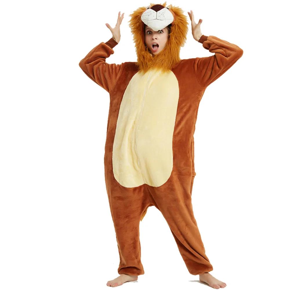 Lion Kigurumi Oneises for Adults Teenager One Piece Hooded Jumpsuits Women Loungewear Men's Bodysuits Overalls Cosplay Costume