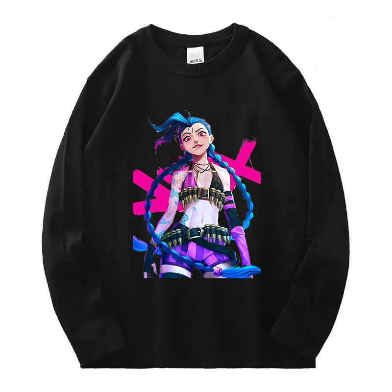 Hot Game Movie Arcane Jinx Graffiti Sweatshirt Long Sleeve for Man Women Harajuku O-neck Casual Shirt League of Legends Clothes