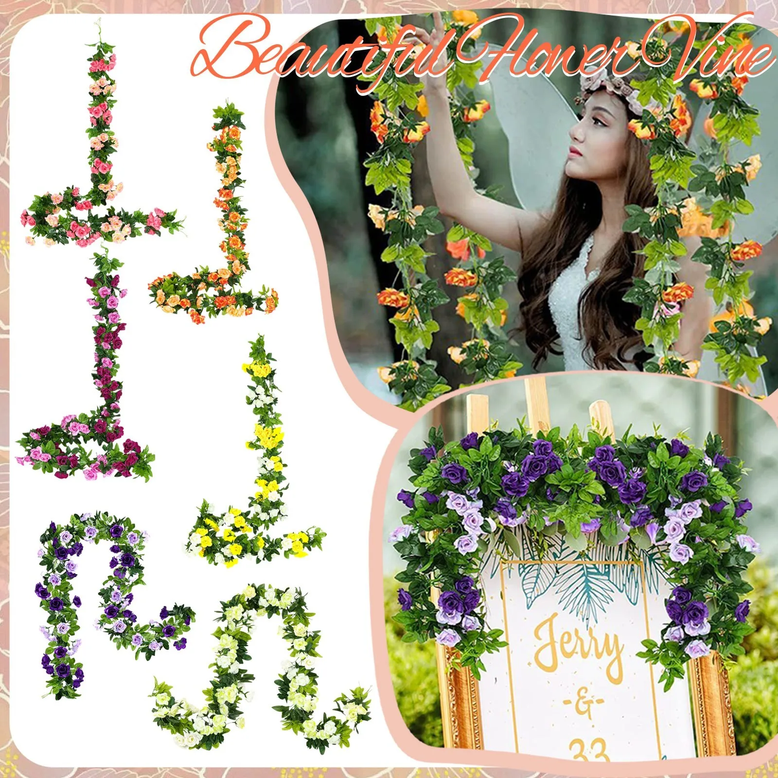 1PC Pretty Artificial Flower Garland Fake Rose Vines Silk Flowers Hanging Rose Ivy For Wedding Arch Party Home Garden Wall Decor