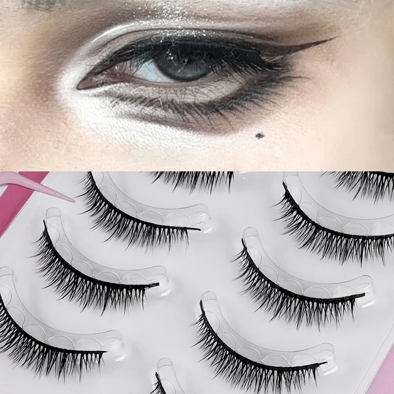 Sem cola 5 pares tira completa cílios postiços comprimento curto estilo mangá diy cílios postiços auto-adesivos cílios postiços