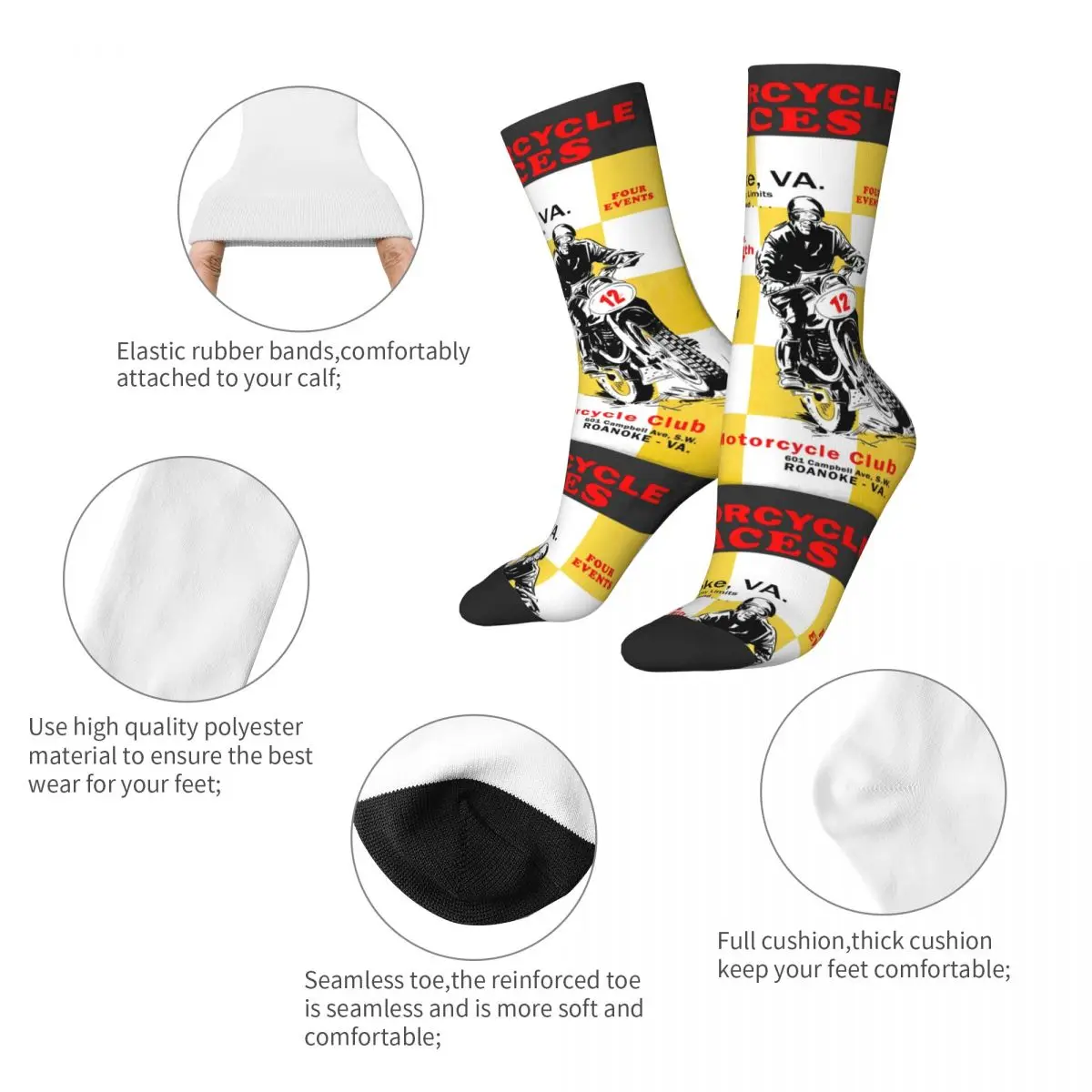 Funny Crazy compression Sock for Men Classic Motorcycle Races Hip Hop Harajuku Motorcycle Motor Race Happy Seamless Crew Sock