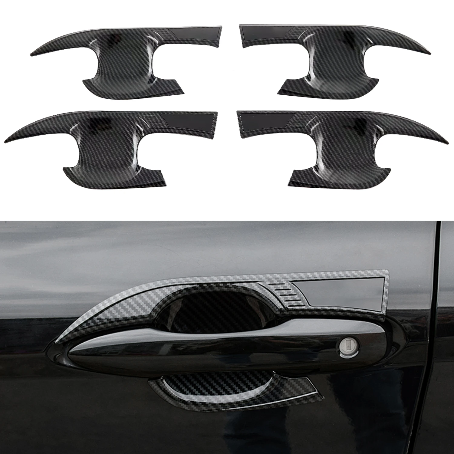 For Toyota Camry 2018-2025 Car-Styling ABS Carbon Fiber Printed Door Handle Bowl Stickers Protector Anti Scratch Cover Trims