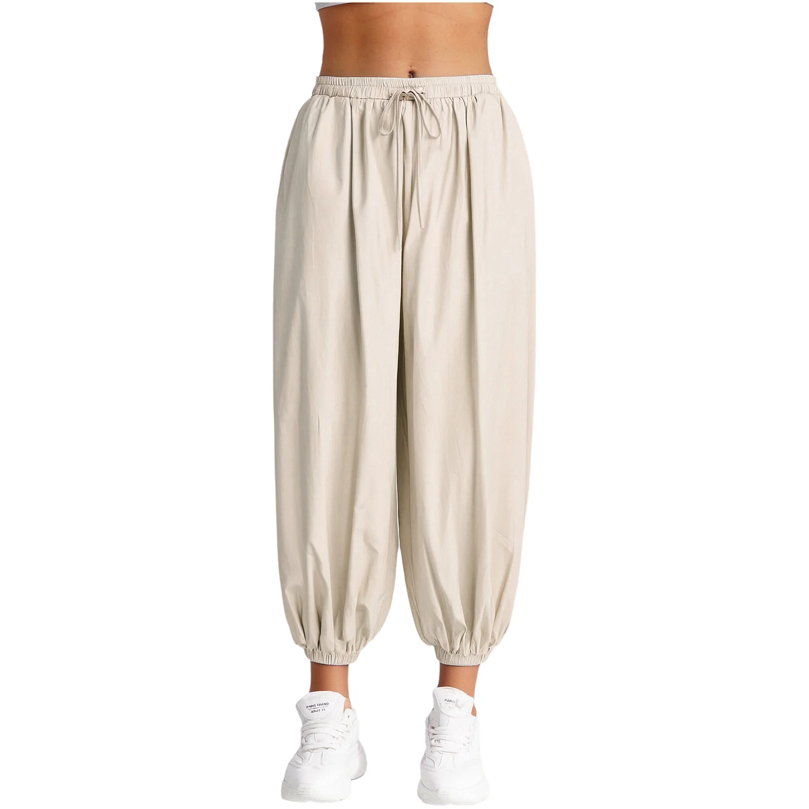 

Women Casual Soft Sports Yoga Lantern Pants Elastic Waistband Pockets Loose Fit Palazzo Long Pants for Daily Outing Weekend