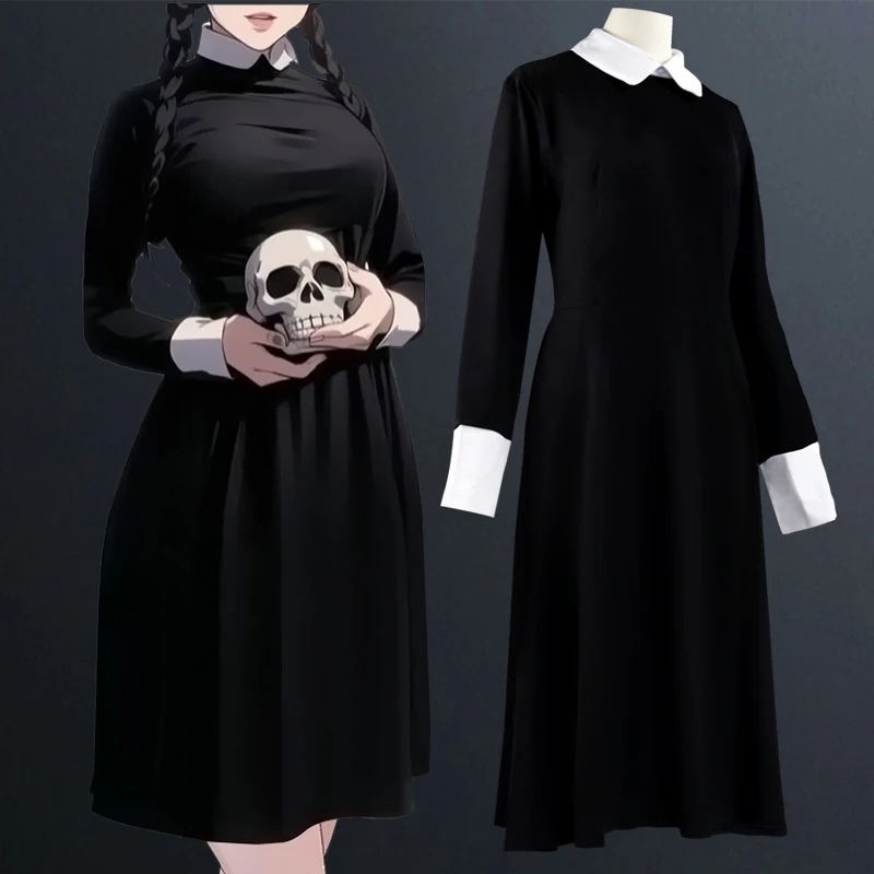 Coswear Wednesday Adams Black Dress Cosplay Clothing Adult Size